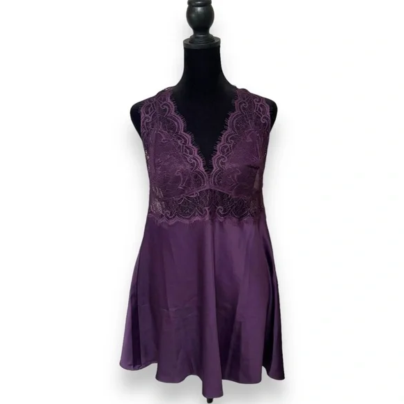 Adore Me Zandy Plum Silk and Lace Racerback Slip/Nightie with Adjustable Straps - Picture 1 of 14